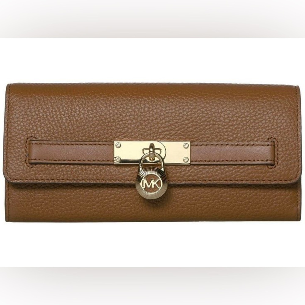 michael kors nouveau hamilton large leather carryall wallet in luggage gold